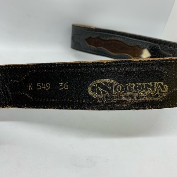Nocona Flower Embossed Calf Hair Leather Belt with Silver Tone Buckle K549 SZ 36 - Picture 6 of 9